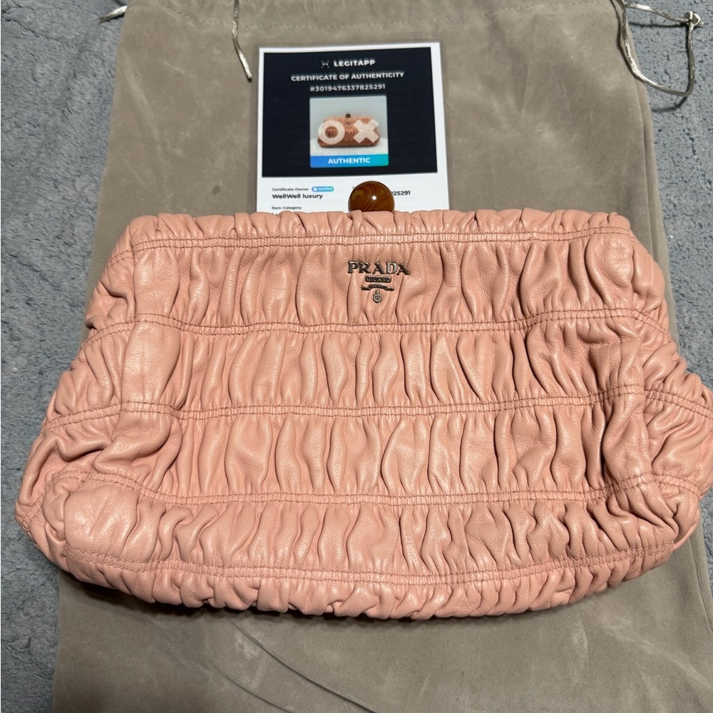 Prada Blush Pink Ruched Leather Clutch